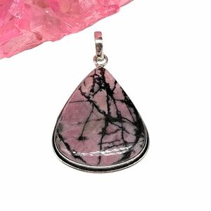Rhodonite Necklace Pendant 925 Sterling Silver Overlay Natural Stone Pink